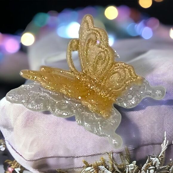 Glitter Gold Silver Butterfly Ornament Clip On Christmas Taiwan Plastic Crafts - Picture 15 of 15